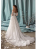 Off Shoulder Beaded Ivory Lace Tulle Wedding Dress